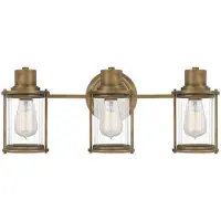 QUOIZEL Applique de salle de bain Riggs, laiton vieilli, 3xE27x40W, métal, dimensions : 21,8 x 56 x 17,9 cm, IP44,