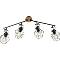 Paul Neuhaus Plafonnier - noir - métal - bois - 4-flamme - L 92,5 cm