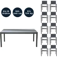 HOME DELUXE - Table de jardin extensible - SOL - env. 180 (240) x 90 x 75 cm - avec 10 chaises, accessoires inclus I Mobilier de jardin Table extensible Ensemble pour balcon