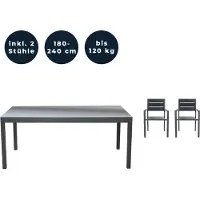 HOME DELUXE - Table de jardin extensible - SOL - env. 180 (240) x 90 x 75 cm - avec 2 chaises, accessoires inclus I Meubles de jardin Table extensible Ensemble pour balcon