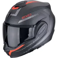 Scorpion EXO-Tech Evo Carbon Cosy, casque modulaire ,Mat Noir/Gris/Rouge ,L