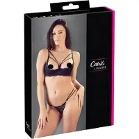 Cottelli collection - soutien-gorge ouvert à bretelles avec anneaux et string - noir - 80B/M