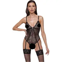 Cottelli - body porte-jarretelles ouvert en dentelle - noir - L