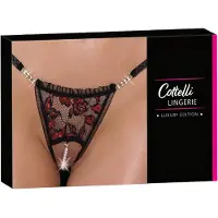 Cottelli collection - string perlé luxueux à motif rose - noir