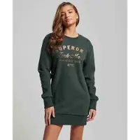 Superdry Luxe Metallic Logo Long Sleeve Short Dress Vert XS Femme
