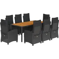 vidaXL Salon de jardin 9 pièces avec coussins noir poly rotin