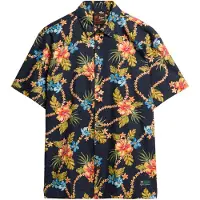 Superdry pour homme. M4010947A Chemise à imprimé hawaïen marine (M), Casuel, Modal, Manche courte