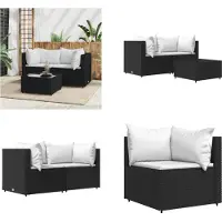 vidaXL 3 pcs. Garden Lounge Set with Coussins Black Poly Rattan - Garden Lounge Set - Garden Lounge Sets - Outdoor Lounge Set - Lounge Set Terrasse