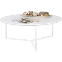Wohnling Table basse design MDF bois blanc mat piétement métal ø 80 cm