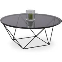 M2 Table basse / table d'appoint Nairo 2 en gris - verre, métal - D=90cm, H=36cm