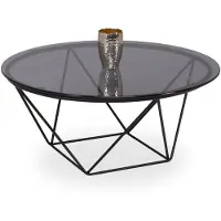 M2 Table basse / table d'appoint Nairo 1 en noir - verre, métal - diamètre 70 cm, hauteur 30 cm