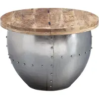 Wohnling Table basse en bois massif de manguier / métal 60x43x60 cm style industriel rond |