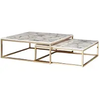 Wohnling Table basse design set de 2 carrés optiques en marbre blanc |