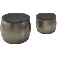 Wohnling Set de 2 tables gigognes en bois massif manguier rond argenté |