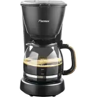 Bestron Cafetière filtre pour 10 tasses de café, avec verseuse en verre de 1,5 litre, filtre permanent et plaque chauffante, 1 000 watts, design noir et bois, couleur : noir / bois