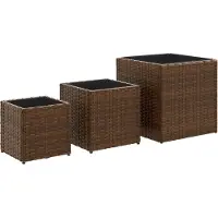 vidaXL Jardinières d'extérieur 3 pcs marron résine tressée