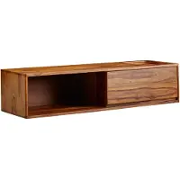 Wohnling Lowboard "Eluru" en Corps : bois massif de sheesham, revêtu d'un vernis transparent Dos : MDF en brun avec un tiroir. Dimensions (L/H/P) 108x25x34 cm