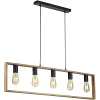 JUST LIGHT Suspension, bois, noir, 5 flammes, L 100 cm