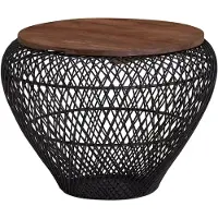 Wohnling Table basse en métal massif manguier 60x60x45 cm noir ronde avec rangement |
