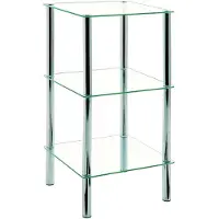 Haku Étagère , 2 compartiments pouvant chacun supporter jusqu'à 5 kg, L 390 x P 390 x H 770 mm, acier/verre de sécurité ESG, chromé/transparent
