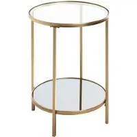 Haku Table d'appoint, ronde, Ø 390 mm x H 550 mm, tube d'acier laqué, étagères en verre (verre clair de sécurité en haut, verre miroir en bas), or