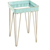 Haku Table d'appoint | 35 x 35 x 56 cm | Bleu clair/or/verre