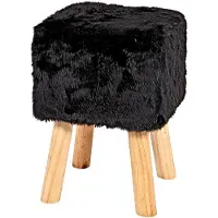 Haku Tabouret avec pieds en bois massif | 30 x 30 x 45 cm | Noir | Fur-look