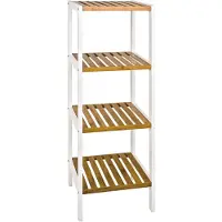 Haku Étagère , 4 tablettes supportant chacune jusqu'à 20 kg, L 350 x P 330 x H 1120 mm, bois, blanc/bambou naturel