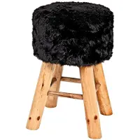 Haku Tabouret avec pieds en bois massif | 30 x 30 x 45 cm | Noir | Fur-look