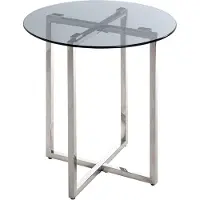 Haku Table D'appoint Ronde 50x55 Cm En Verre Gris Et Inox