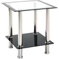 Haku Table d'appoint avec étagères en verre | 40 x 40 x 46 cm | Acier inoxydable