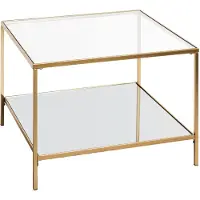 Haku Table d'appoint, carrée, tube d'acier/verre, verre de sécurité transparent en haut, verre miroir en bas, L 600 x P 600 x H 450 mm, or