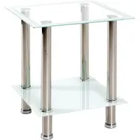 Haku Table d'appoint avec étagères en verre | 40 x 40 x 46 cm | Acier inoxydable