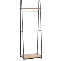 Haku Portemanteau sur pied , charge totale 15 kg, 2 tablettes, L 680 x P 400 x H 1660 mm, acier/bois, noir/décor chêne foncé