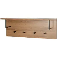 Haku Portemanteau mural , 4 crochets de 3 kg chacun, tringles à vêtements, tablette pour chapeaux, L 800 x P 200 x H 300 mm, bois/métal, décor chêne foncé/noir