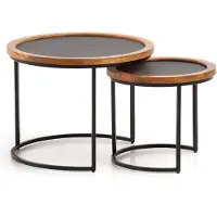 Wohnling Table basse 2 pièces en bois massif de manguier / aspect pierre table de salon ronde |