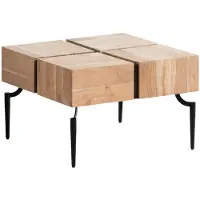 Wohnling Table basse en bois massif d'acacia 60x60x40 cm Table carrée avec structure métallique Petite table basse en forme de cube Table de salon Table basse moderne