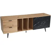 Wohnling Buffet basReproduction chêne avec look marbre en noir 150x55x40 cm Commode TV Armoire TV haute Moderne Table TV Armoire TV avec porte