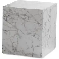 Wohnling Table basse MONOBLOC 40x40x45 cm Blanc brillant avec aspect marbre Table de salon Cube Table basse carrée Table d'appoint en forme de cube