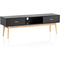 Wohnling Buffet bas noir avecReproduction chêne 150x50x40 cm Commode TV Moderne Armoire TV Haute Meuble TV avec tiroirs & compartiment de rangement