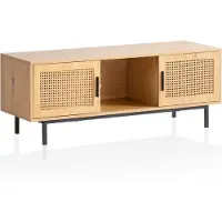 Wohnling Buffet basReproduction chêne avec tressage viennois 120x45,5x40 cm Commode TV Intemporelle avec portes coulissantes Armoire TV haute Armoire TV