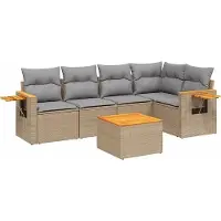 vidaXL Ensemble de salon de jardin 6 pièces avec coussins Beige Poly Rattan