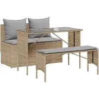vidaXL Ensemble de jardin 3 pièces avec coussins Beige Poly Rattan