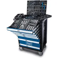 Scheppach Chariot d'atelier TW1100 Chariot d'outillage Coffre à outils avec 4 roulettes | 7 tiroirs - 70 pcs. inclus. Set d'outils | verrouillable et mobile