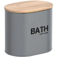 Wenko Boite de rangement salle de bain décorative avec couvercle Gara, Bambou - acier, 14,5x13,5x10,5 cm, gris - marron