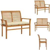 vidaXL Banc de jardin avec revêtement blanc crème 112 cm bois massif teck - Bancs de jardin