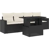 vidaXL Ensemble de salon de jardin 5 pièces avec coussins noir poly rotin