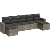 The Living Store Ensemble de jardin canapé 7 pièces avec coussins Gris Poly Rattan