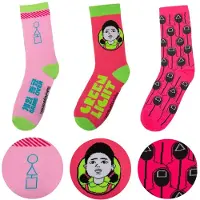 Cinereplicas Lot de 3 paires de chaussettes « Squid Game », Multicolore, (Lot de 3, 35 - 45)