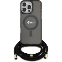 GUESS Crossbody Cord Script Magsafe Case pour Iphone 16 Pro - Noir